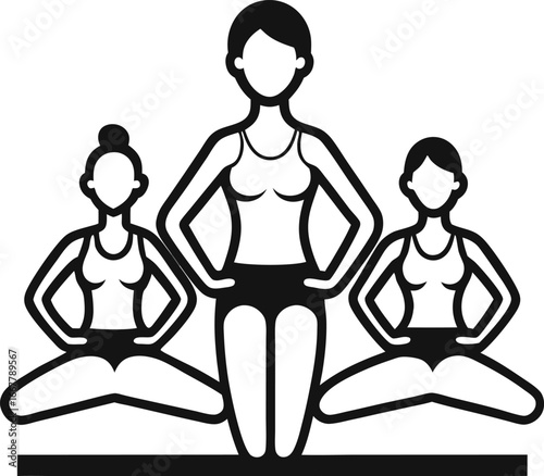 trio of yoga figures holding plank together