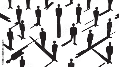 Vector illustration: crowd of people silhouettes with shadows - abstract group concept eps