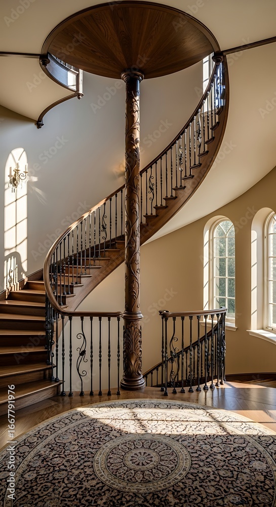 Obraz premium Elegant spiral staircase in a grand home
