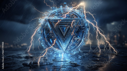 Versus icon with lightning effect. Vector illustration with bright thunderstorms and shining lightnings. VS symbol on dark blue background.
