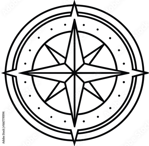 Compass rose vector on black background showing directions and navigation symbol