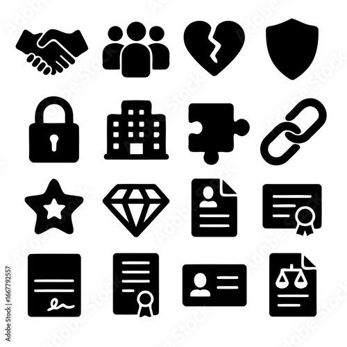 Essential Icon Set: A meticulously crafted icon set showcasing core concepts in a visually compelling manner, ideal for design elements, with an emphasis on symbols related to community.