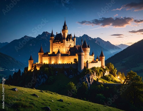 Wallpaper Mural Majestic castle at twilight, nestled in mountains Torontodigital.ca