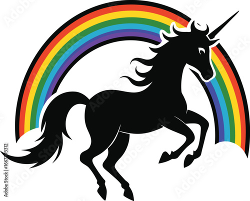 unicorn galloping over rainbow arc