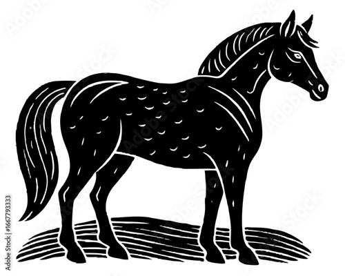 Ranch Horse Silhouette Linocut | Rustic Cowboy SVG | Western Farm Vector