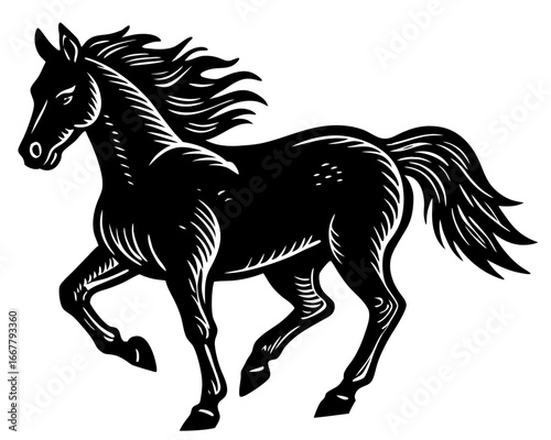 Wild West Horse Silhouette Linocut | Rustic Cowboy SVG | Frontier Ranch Vector