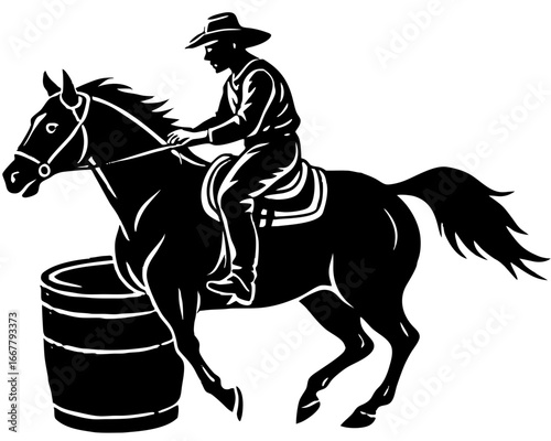 Barrel Racing Horse Silhouette Linocut | Rodeo Sport SVG | Rustic Cowboy Vector