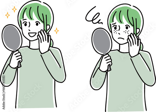 鏡を見る女性　