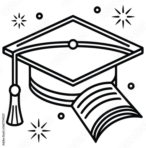 Graduation cap vector illustration and diploma with a symbolic book drawing for a business or art design