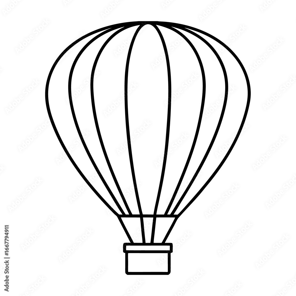Fototapeta premium Hot air balloon vector illustration flying in the sky with basket and clouds