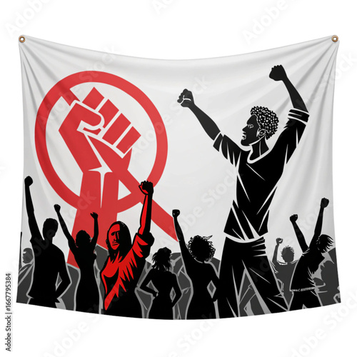 People raising fists in solidarity against injustice, promoting unity and equality, a symbol of change.
