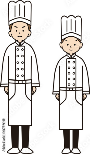 コックコート姿の男女のコック