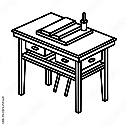 Sketch of a wooden kitchen table with chairs and simple interior design
