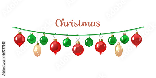 Christmas garland with red and green baubles divider