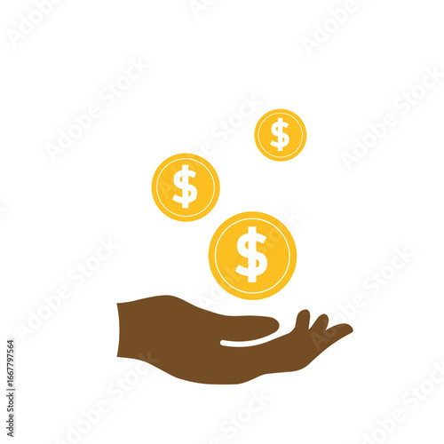 money icon. economy. coin in hand. paying, economy, money. Flat design style