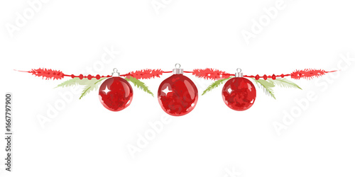 Christmas garland with red baubles and pine decoration