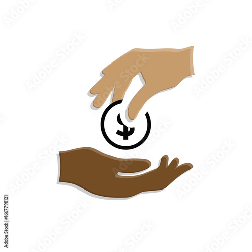 transaction icon. symbol of giving money. two hands giving and receiving money. paying, economy, money. Mixed design style