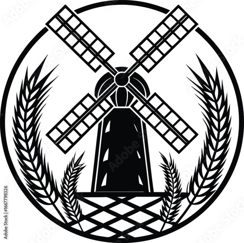 windmill framed by tall wheat on both sides