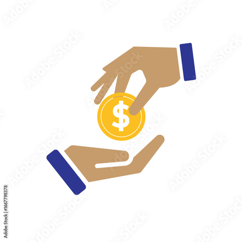 transaction icon. money. two hands giving and receiving money. paying, economy, money. Flat design style