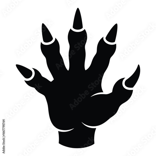 Black monster claw paw print with sharp nails isolated on white vector