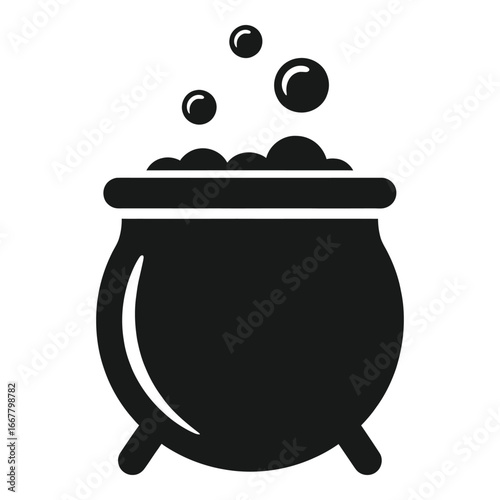 Black Halloween cauldron with bubbling potion and floating bubbles vector