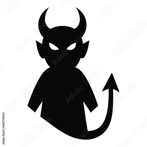 Black silhouette of a devil with horns and tail on white background demon