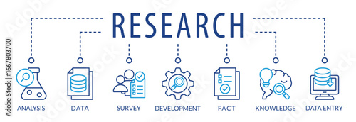 Banner research vector illustration concept with keywords and icons