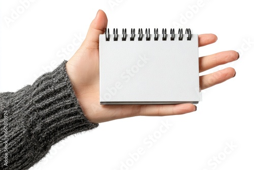 Hand holding blank spiral notebook
