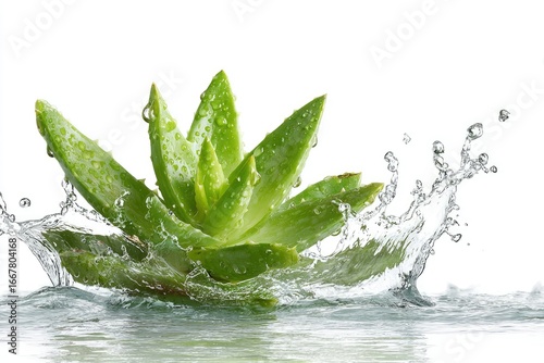 Aloe vera plant in water splash