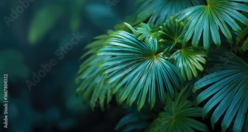 Lush green fan palm leaves