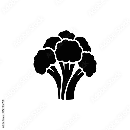 Simple silhouette of broccoli florets and stems on a clean background food icon white background