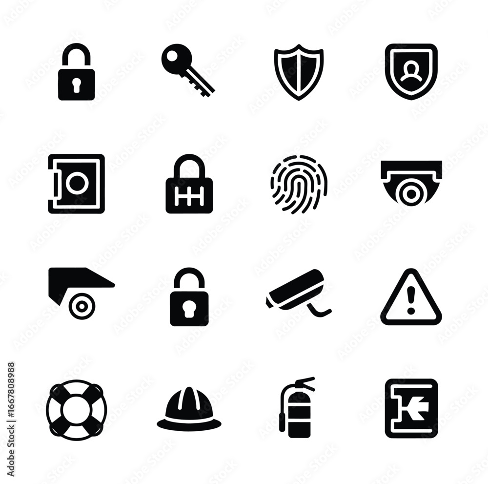 Obraz premium Security icons collection lock key shield camera vector