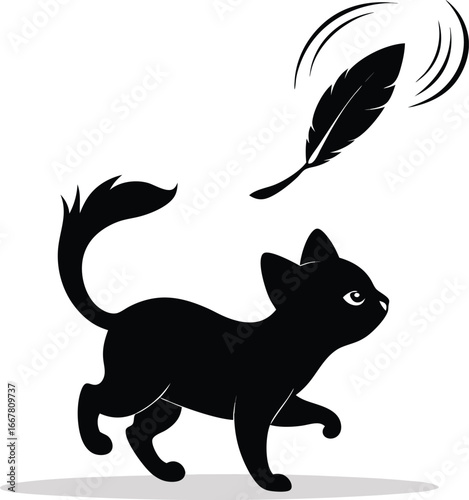 kitten chasing falling feather mid air