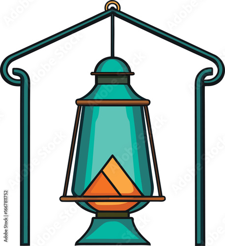 lantern hanging on tent pole clean vector