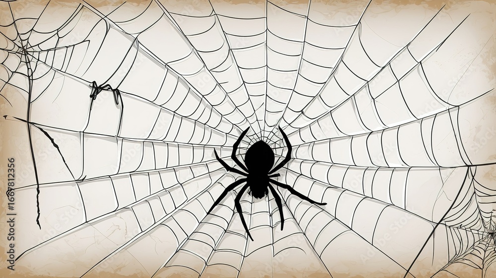 Obraz premium Spider web black and white vector illustration