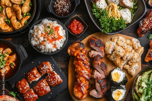 Diverse array of Asian-style dishes