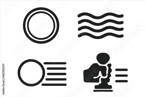 Stamp Cancellation Icons Set, Solid Vector Illustration of Circular Postmark, Wavy Lines, Machine Cancel, Hand Stamp, Postal Mark Symbols Collection on Transparent Background
