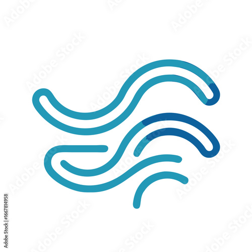 Abstract turquoise waves flowing smoothly on a solid black background, a simple graphic representation