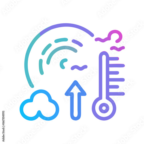 Vibrant flat icon illustrating rising temperatures and climate change with a modern color gradient