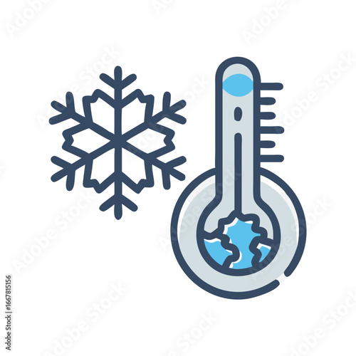 Thermometer and Snowflake Graphic Illustration for Winter Weather or Cold Temperature