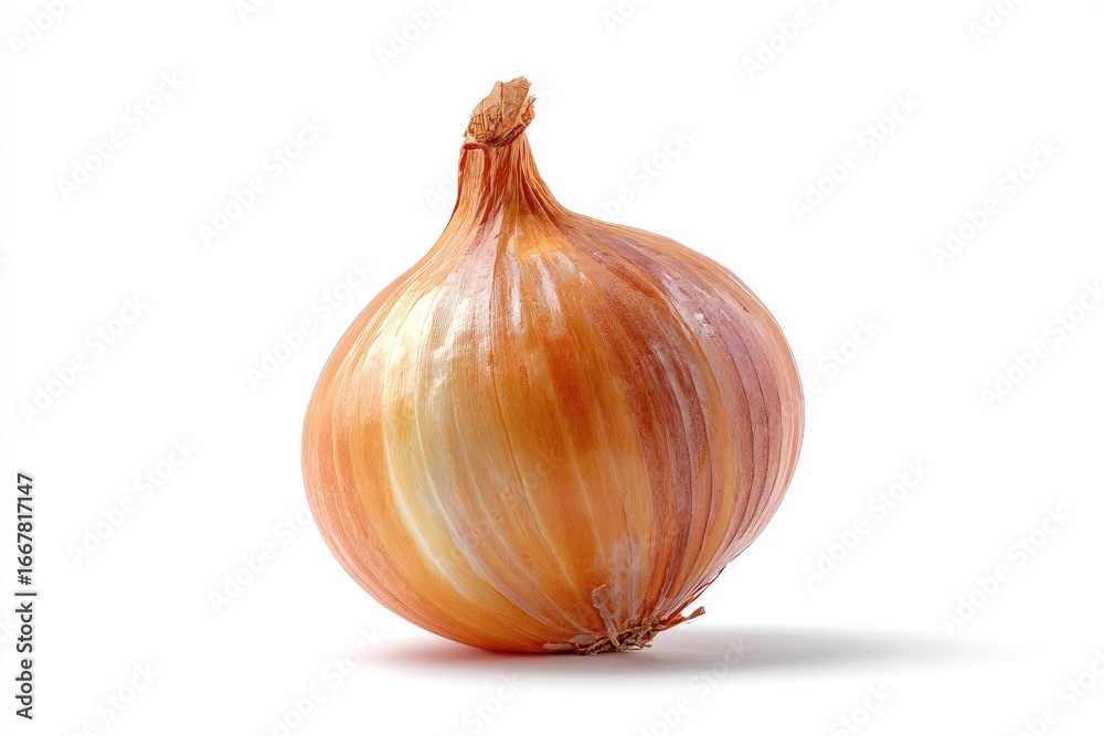 Fototapeta premium Single onion, light orange-tan, smooth skin, isolated on white