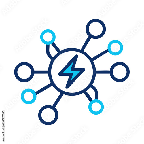 Energy Network Connection: Central Power Source Communicating with Multiple Outlets Icon Illustration