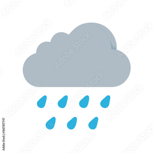 Minimalist rain cloud icon with stylized raindrops on a black background weather illustration