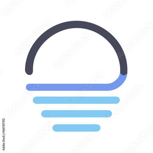 Minimalist stylized sun icon with horizontal lines representing water on a black background