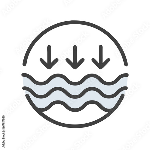 Water Infiltration Concept Illustration with Arrows and Waves in a Circular Design