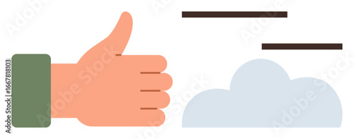 Hand showing thumbs-up near cloud and minimal lines. Ideal for teamwork, success, positivity, motivation, encouragement, feedback, decision-making. Clean and simple flat metaphor