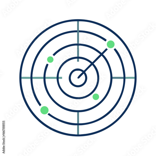 Radar screen interface with tracking signals against a black background, concept for technology or security.