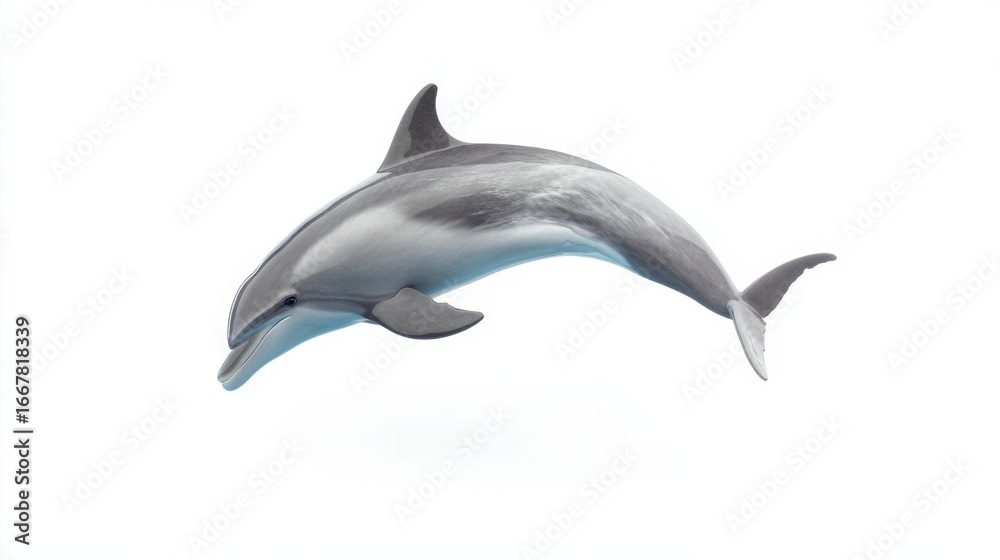 Fototapeta premium Graceful dolphin leaping in mid-air with white background