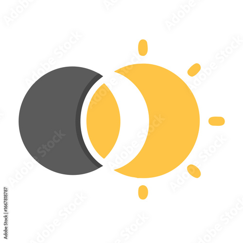 Abstract Solar Eclipse Illustration: Golden Sun Partially Obscured by a Grey Moon
