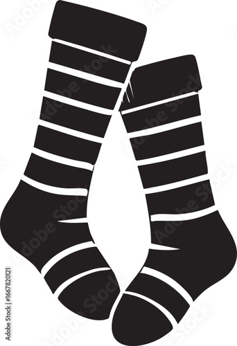 Striped socks vector illustration - black and white socks graphic eps silhouette